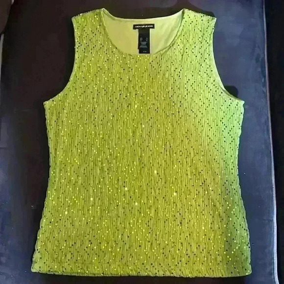 Vintage DKNY Women's Green Sleeveless Blouse - Picture 3 of 6